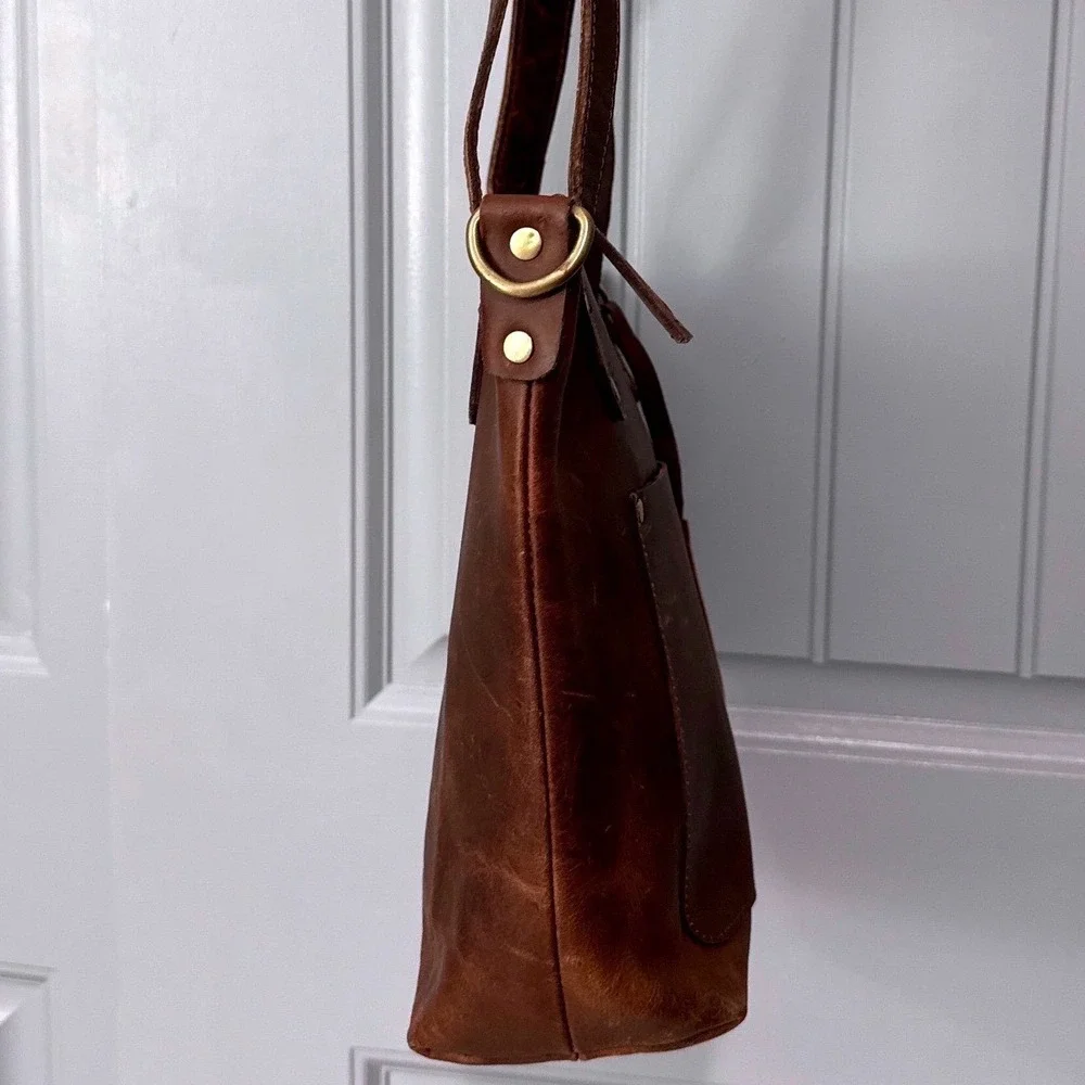 Hides Leather Co LEATHER TOTE BAG WITH ZIPPER - HAZELNUT BROWN - Medium